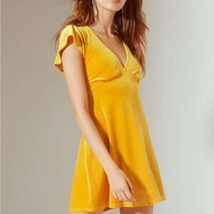 Urban Outfitters golden ruffle sleeve vneck velvet dress
